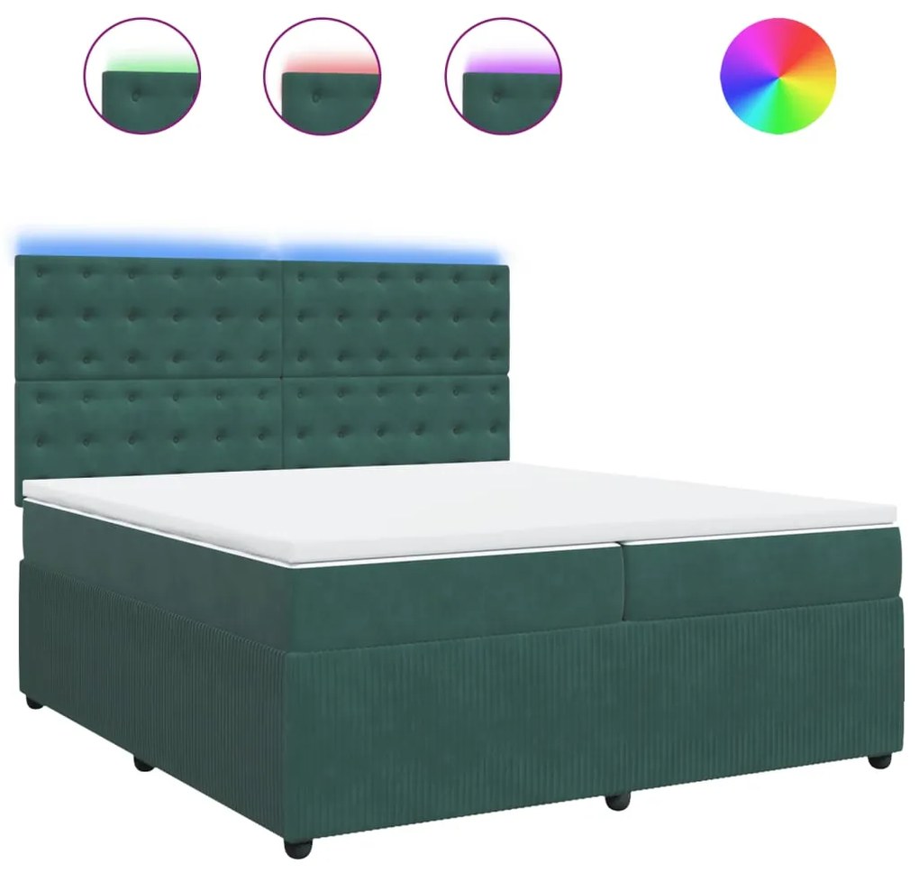 3294745 vidaXL Pat box spring cu saltea, verde închis, 200x200 cm, catifea