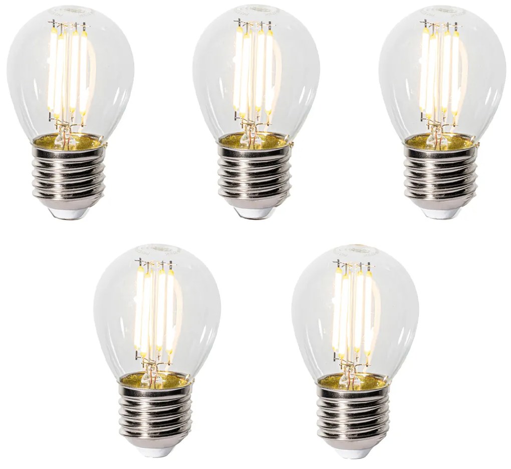 Set 5 becuri E27 3-staps dimbaar LED lamp P45 helder glas 5W 470 lm 2700K