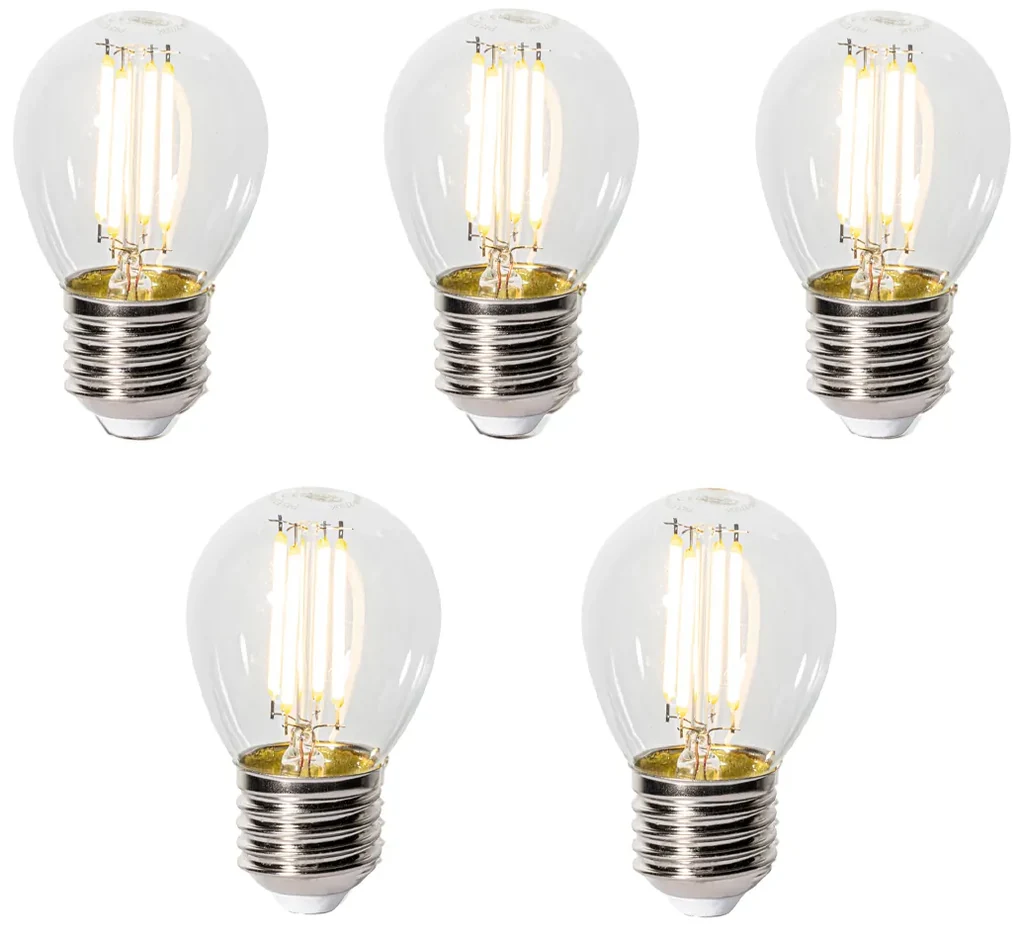 Set 5 becuri E27 3-staps dimbaar LED lamp P45 helder glas 5W 470 lm 2700K
