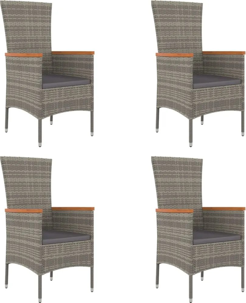 vidaXL Scaune de grădină cu perne, 4 buc., gri, poliratan