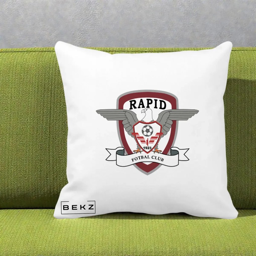 Perna Personalizata Rapid Fotbal Club 1923, 40x40 cm, Alba Mata, Husa Detasabila, Perna Inclusa, BEKZ®
