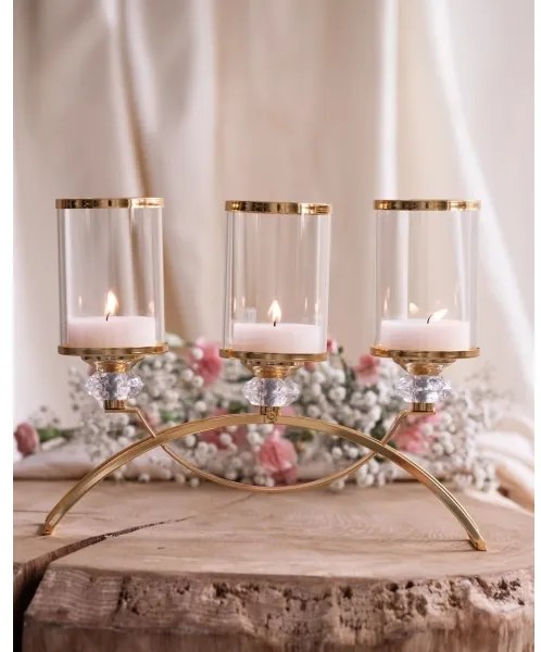 Suport de lumânare GLAMOUR auriu/transparent