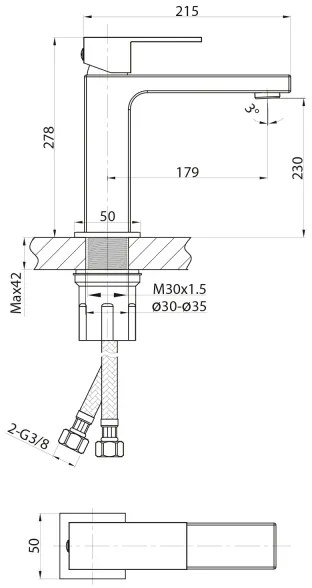 Sapho - Baterie lavoar CUBEMIX 27,8 cm, auriu mat