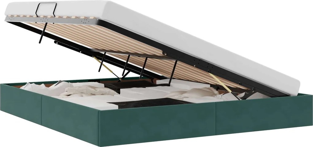 vidaXL Pat cu storage cu headboard Verde închis 160 x 200 cm Catifea