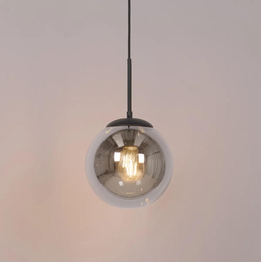 Lampă suspendată Art Deco neagră cu sticlă fumurie inclusiv adaptor pentru șină monofazată - Slimline Flore