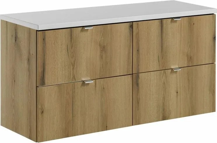 Set dulap baza suspendat 120 cm cu blat Comad Nova alb mat si stejar Coast Evoke