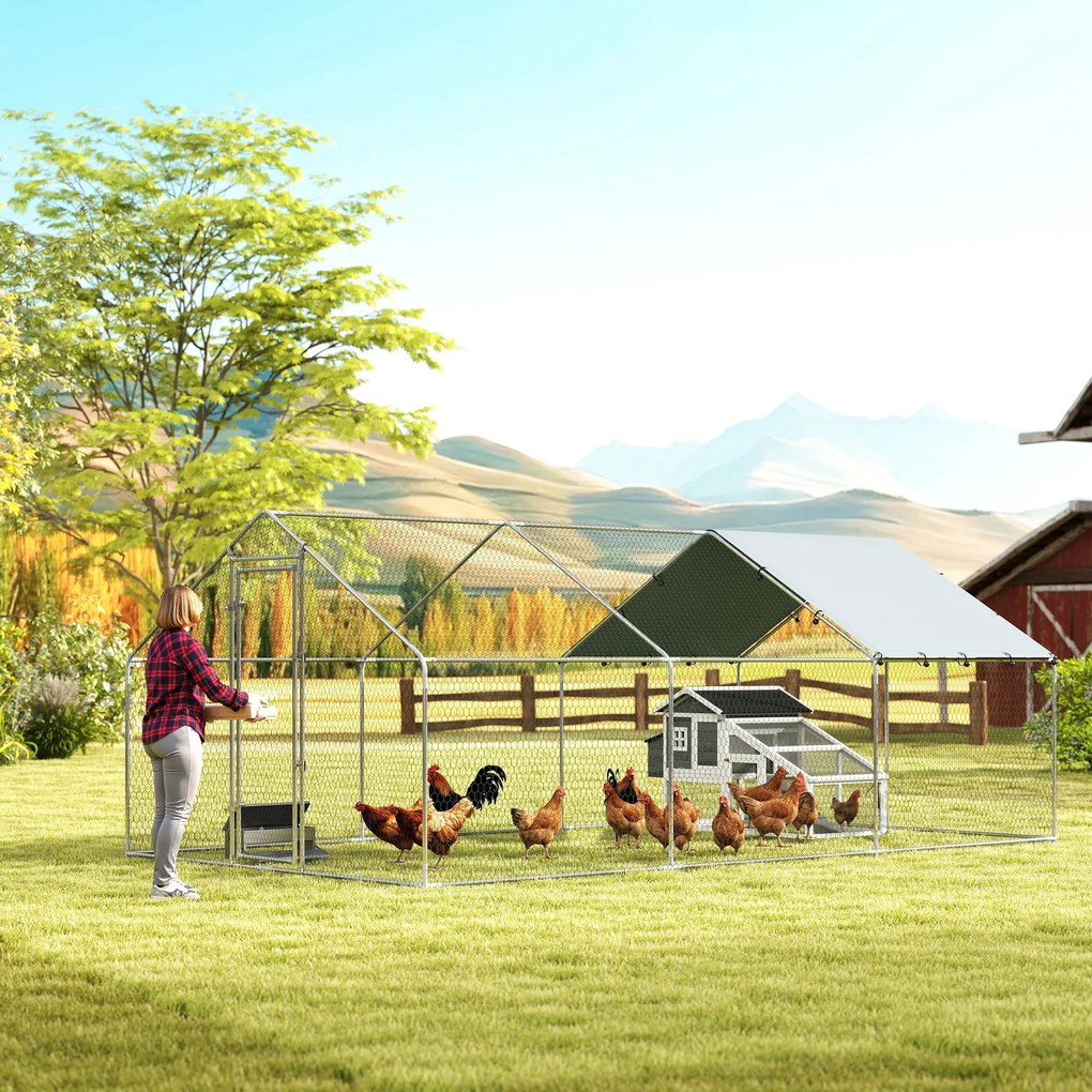 PawHut Coteț Exterior Mare din Oțel Galvanizat 5,1x3x1,9 m 15,3 m² cu Husă din Material Oxford și Încuietoare Argintiu | Aosom Romania