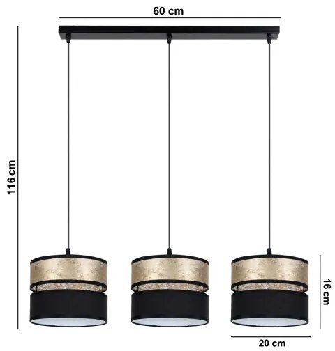 Lustră pe cablu LIMA 3xE27/60W/230V aurie/neagră