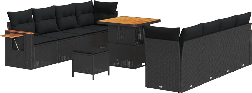 vidaXL Set de canapele pentru grădină cu pernă 12 pcs Negru poliratan
