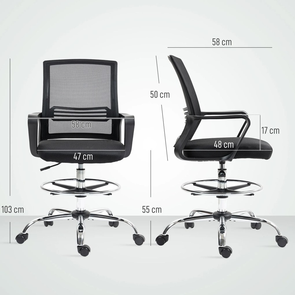 Scaun de birou HOMCOM, Scaun rotativ, Scaun de birou reglabil, cu role, Negru | Aosom Romania