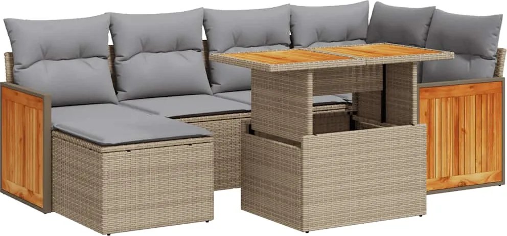 vidaXL Set canapele grădină cu perne 7 piese bej poliratan/lemn acacia