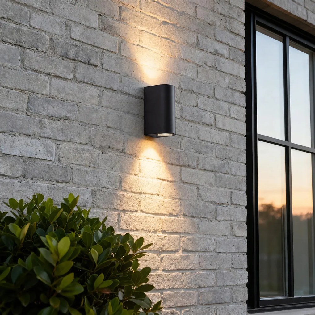 Aplică modernă de perete exterioară din plastic negru ovală cu 2 lumini - Baleno