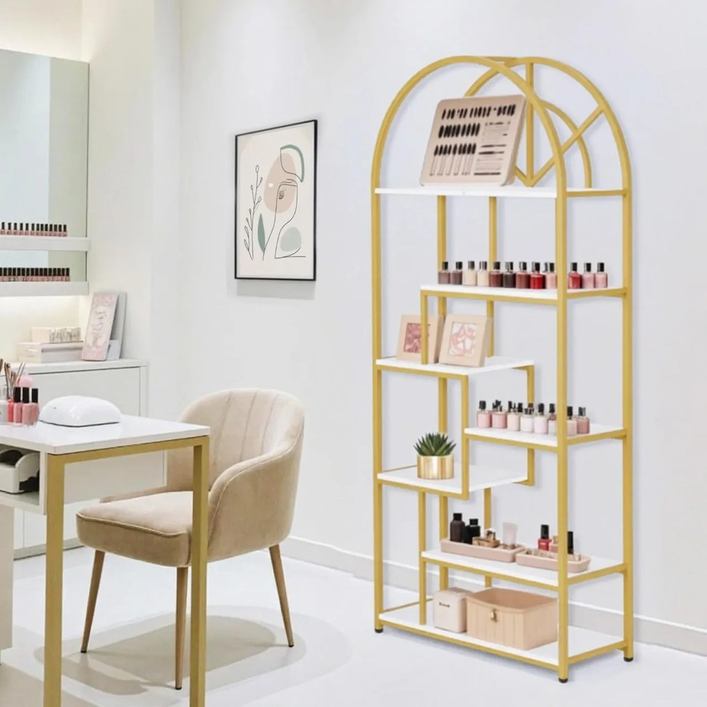 RAAU210 - Raft, 80 cm pentru salon cosmetica, birou, hol, living, baie - Alb imitatie de marmura - Auriu