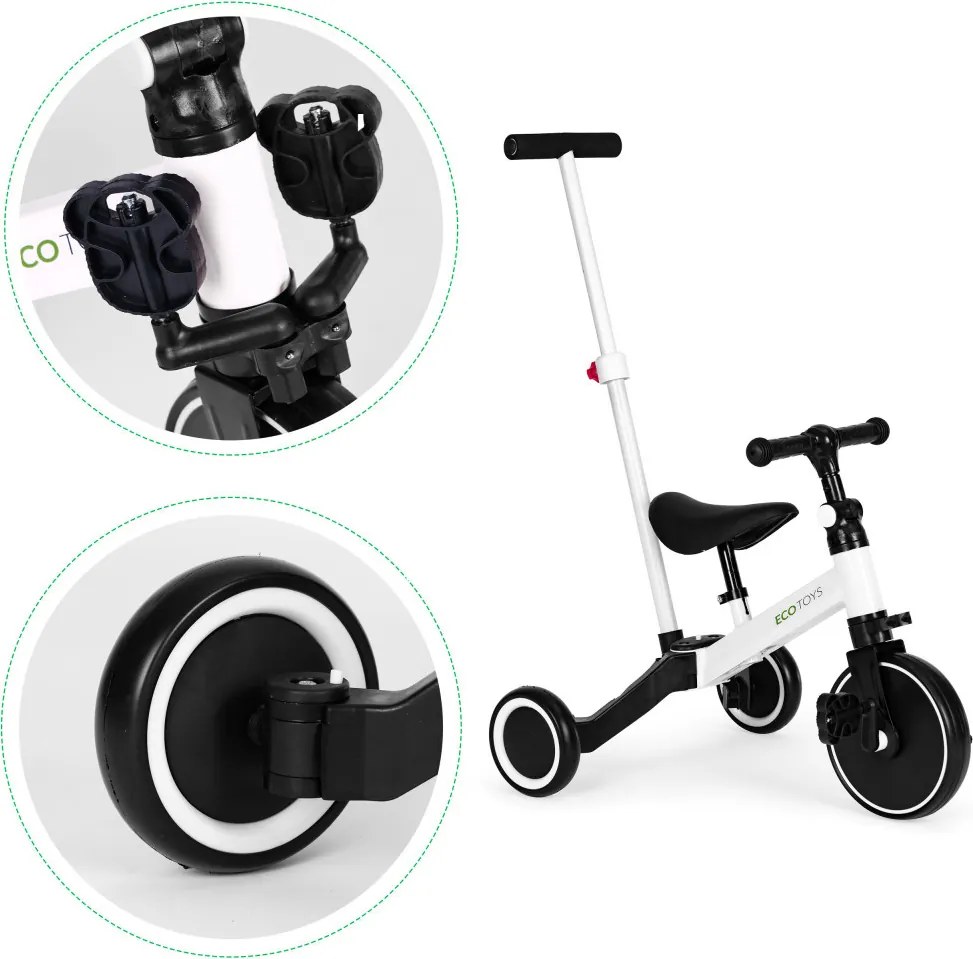 Triciclu cu trei roți cu mâner de împins 2 în 1