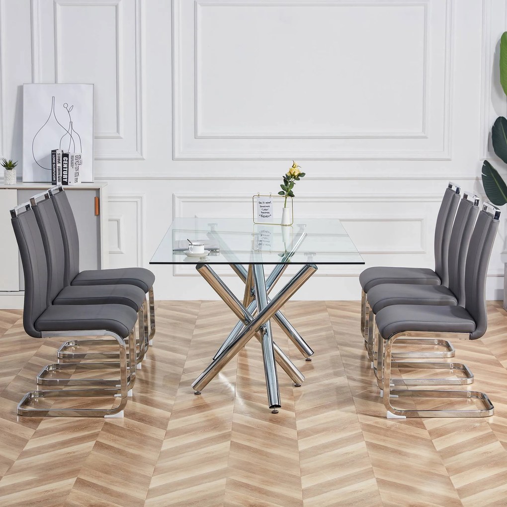 Set de 4 scaune de sufragerie cantilever, Gri | Aosom Romania