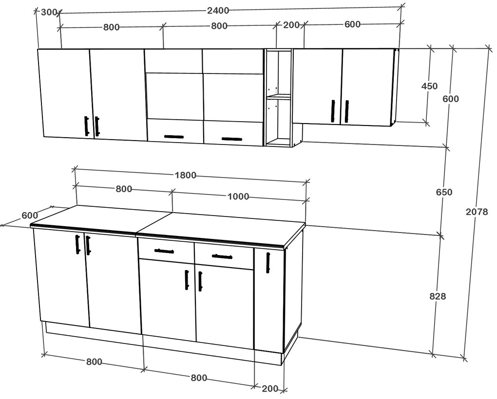 Set Bucatarie Karo haaus V16, Alb, Blat Thermo 28 mm, L 240 cm