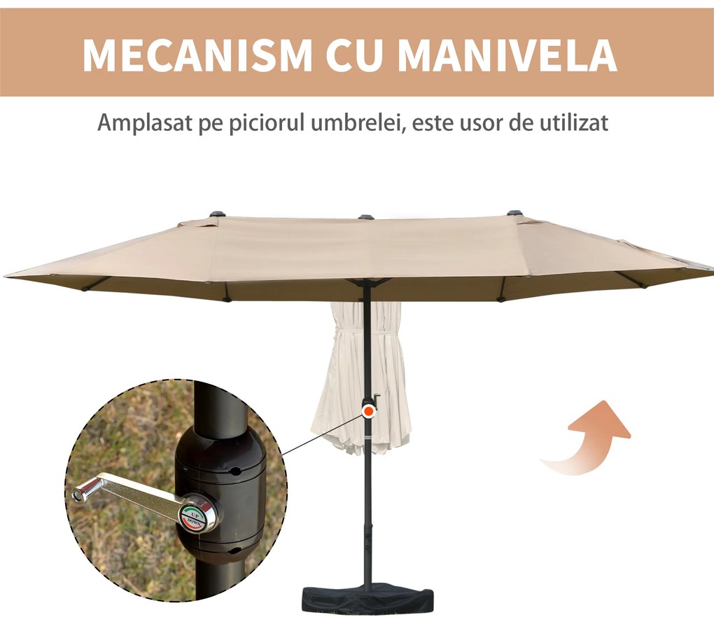 Outsunny Umbrele de Gradina Dubla 460x270cm cu Manivela si Baza Transversala | Aosom Romania