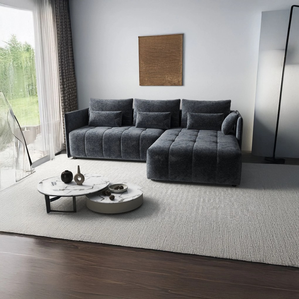 Colțar extensibil dumonde cu ladă de depozitare si sezut confortabil din spuma high-density, Malta Euphoria Grafit II 235x185 cm