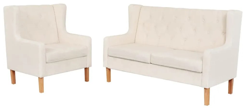vidaXL Set canapea, 2 piese, textil, Alb crem