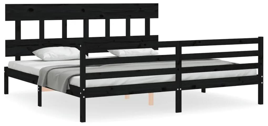 3195180 vidaXL Cadru pat cu tăblie 200x200 cm, negru, lemn masiv
