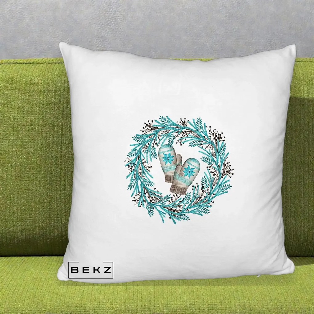 Perna Decorativa Coroana Turcoaz cu Manusi, 40x40 cm, Alb Pufos, Husa Detasabila, Perna Inclusa, BEKZ®