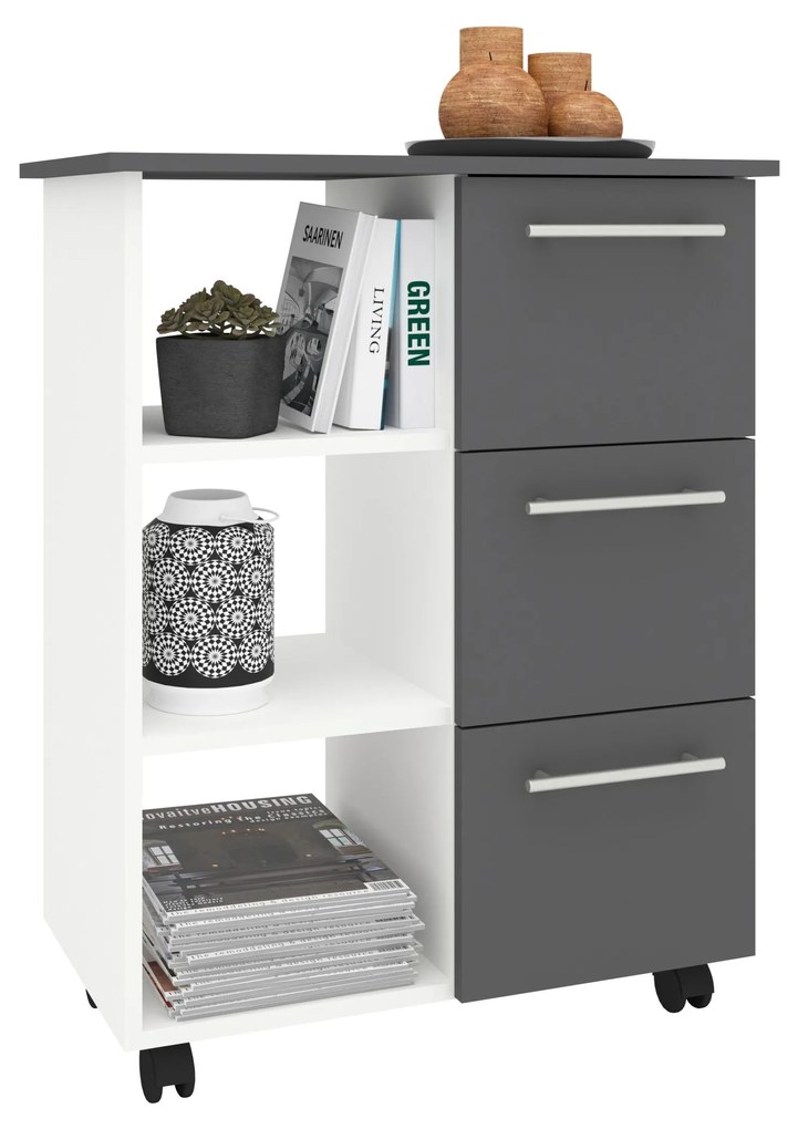 Corp Mobil Loma, 3 Sertare, 3 Rafturi, Antracit/Alb, 64 x 35 x 85 cm