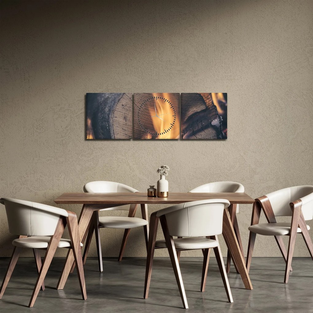 Tablou - Lemn în foc (cu ceas) (90x30 cm)