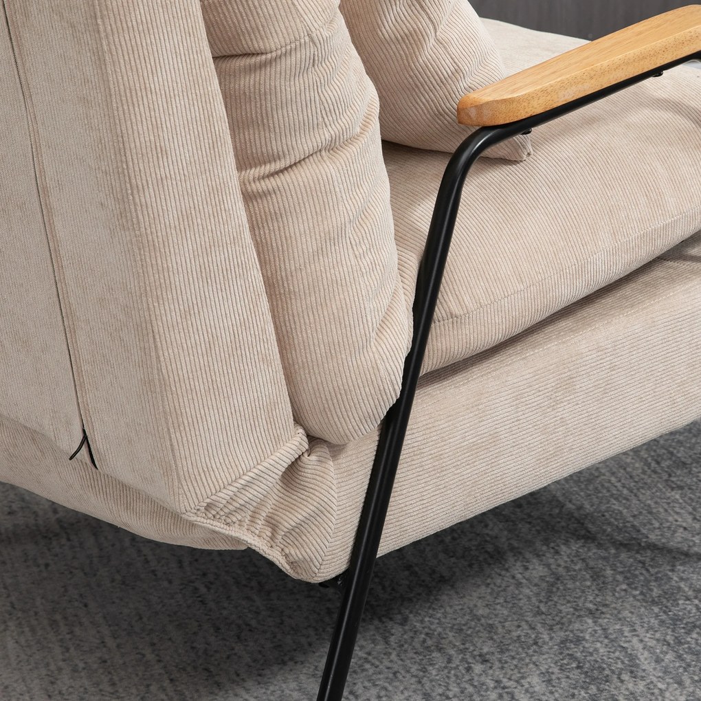 HOMCOM Fotoliu tapitat cu taburet, fotoliu de relaxare cu funcție de culcat, scaun tapitat, perne, fotoliu TV, 68 x 91,5 x 88 cm, Bej | Aosom Romania