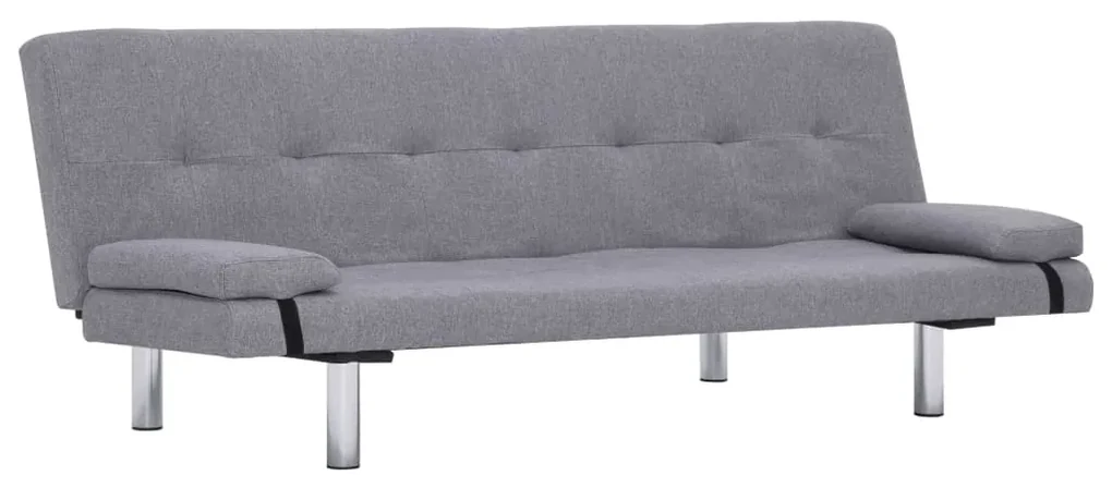 282183 vidaXL Canapea extensibilă cu două perne, gri deschis, poliester