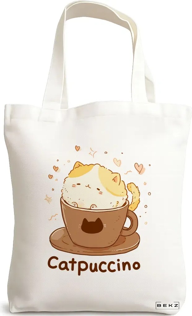 Sacosa de Panza pentru Cumparaturi, Geanta Tote, model Catpuccino, 38 x 34.5 cm, Alba, BEKZ®