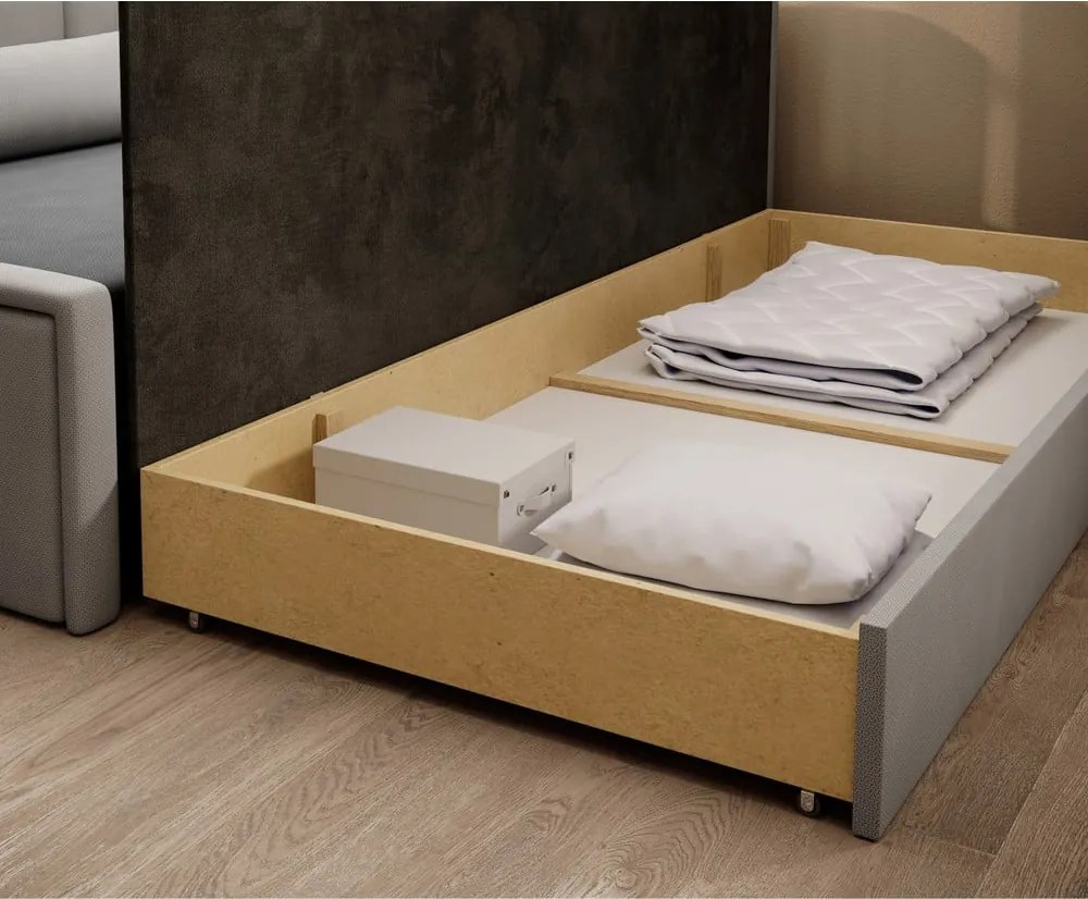 Canapea gri extensibilă/cu spațiu de depozitare cu tapițerie din chenille 214 cm Fulgeo – ELTAP