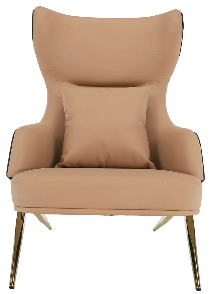 Fotoliu de lux de design, piele ecologică camel / neagră, ARTES