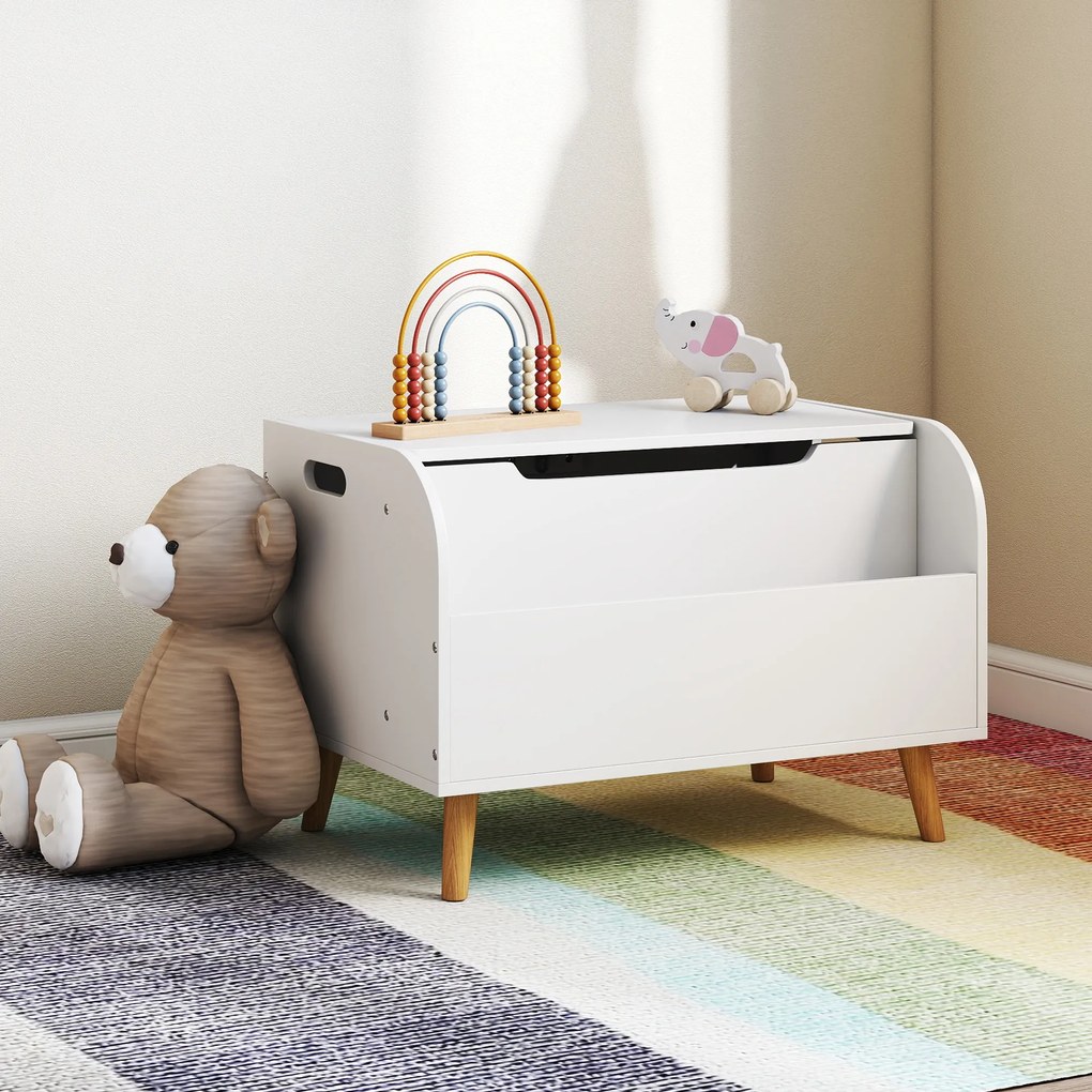 AIYAPLAY Cufăr pentru jucării copii, cufăr de depozitare pentru copii, capac rabatabil și compartiment deschis, 60x40x43cm, alb | Aosom Romania