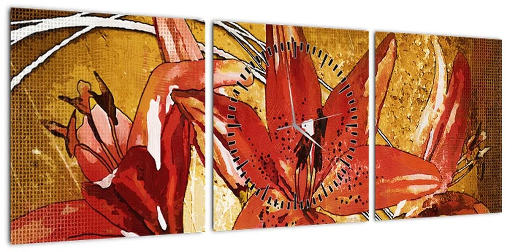 Tablou cu flori de crini (cu ceas) (90x30 cm)