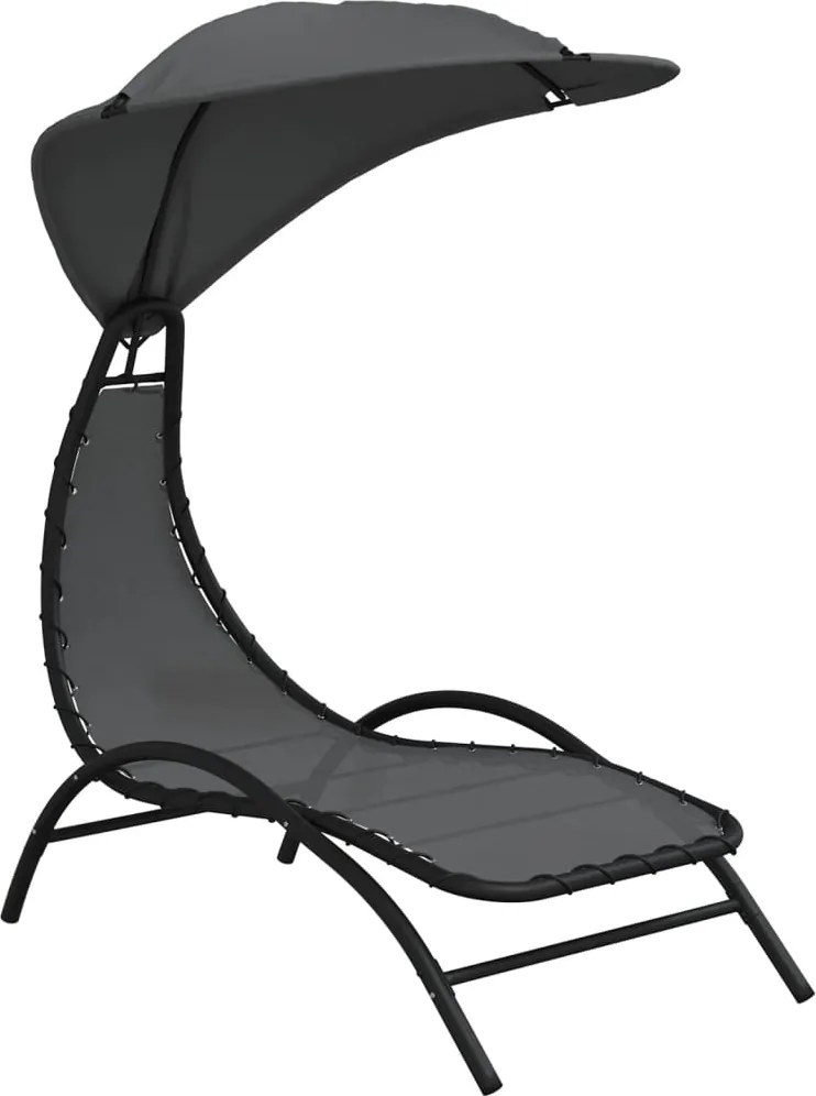 vidaXL Șezlong cu baldachin, gri închis, 167x80x195 cm, textil și oțel