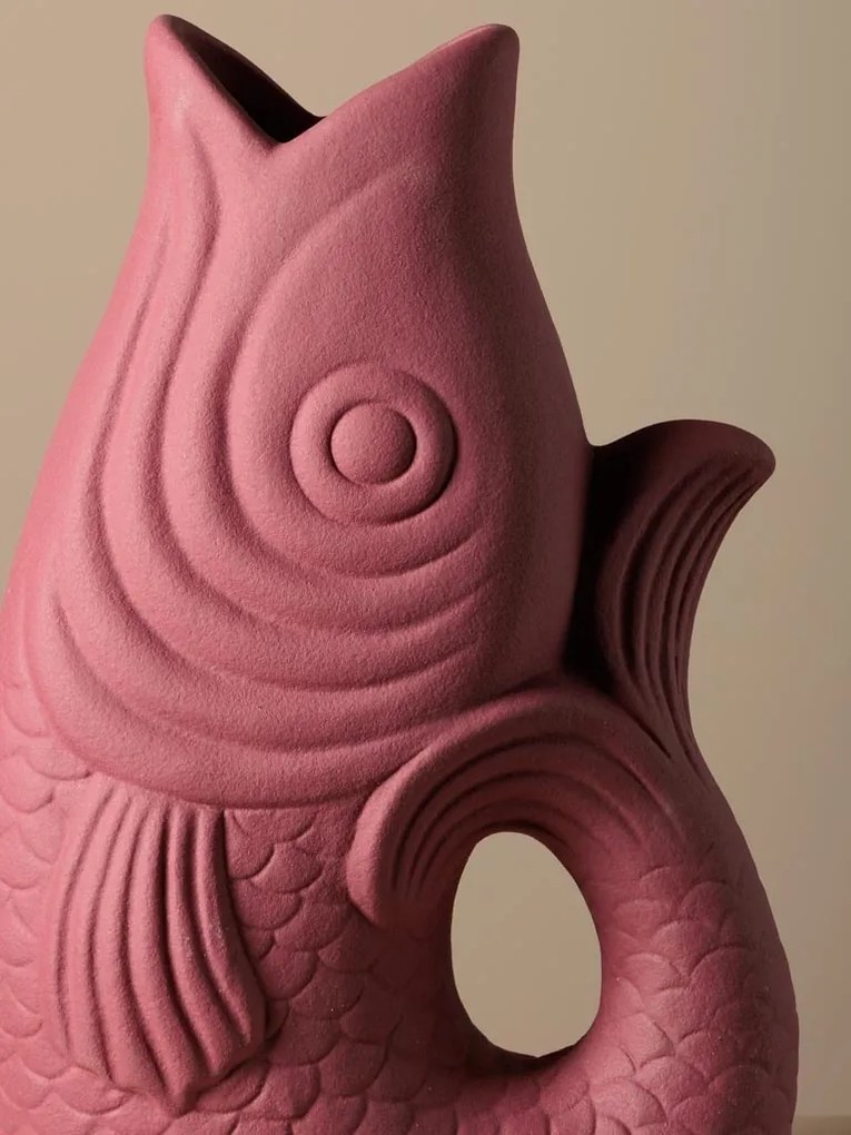 Vaza decorativa, roz, din ceramica, Fish