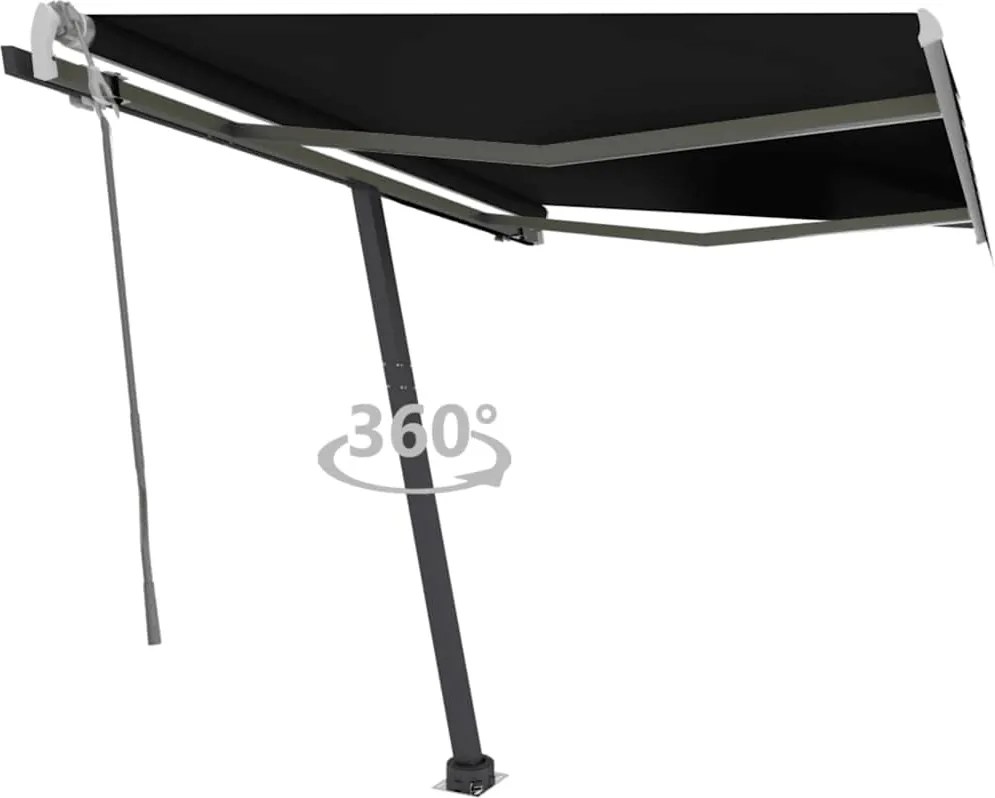 vidaXL Copertină autonomă retractabilă manual, antracit, 350x250 cm