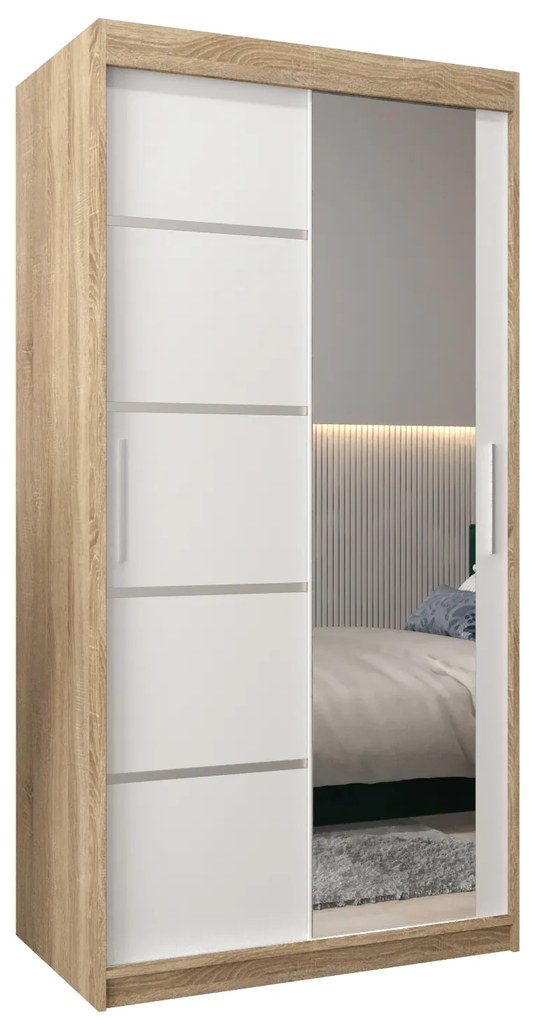 Dulap de haine 100 cm cu oglindă Verika 2 100 (stejar sonoma + alb). 1063763