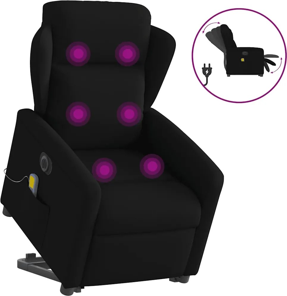 vidaXL Fotoliu electric de masaj rabatabil cu ridicare, negru, textil