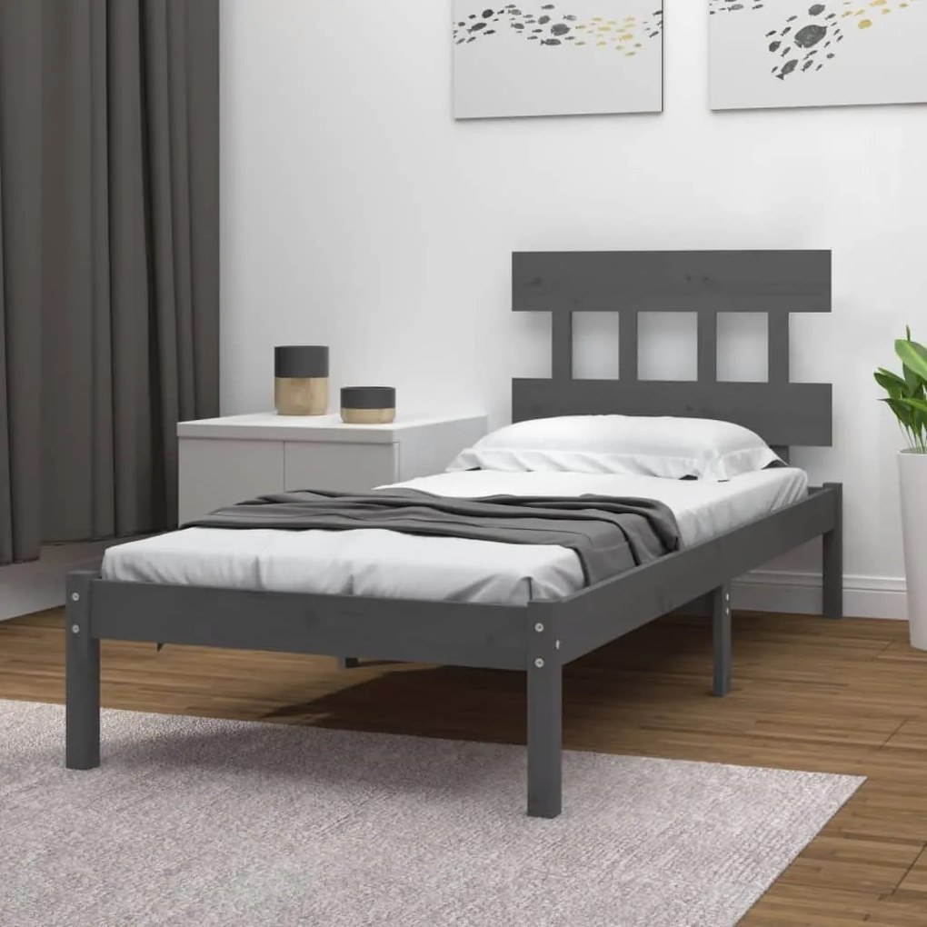 3104705 vidaXL Cadru de pat single, gri, 90x190 cm, lemn masiv