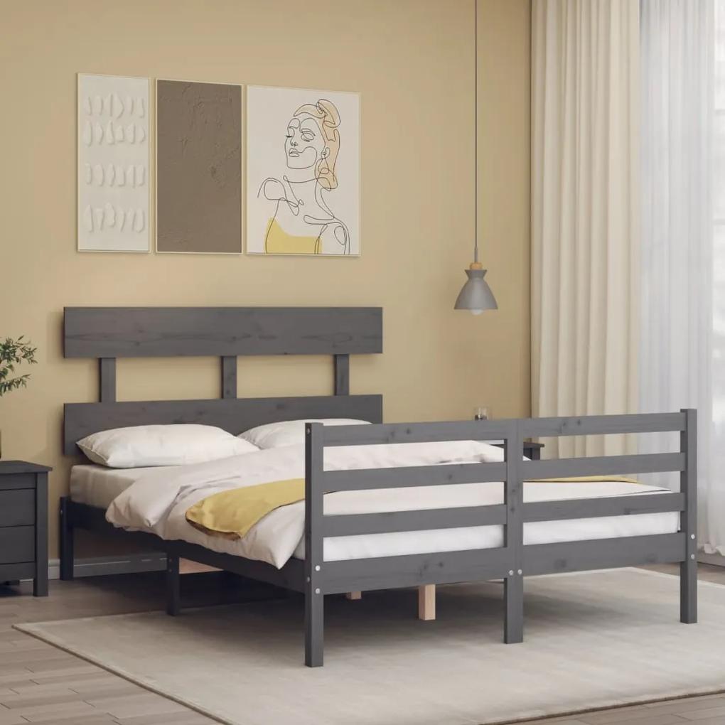 3195093 vidaXL Cadru de pat cu tăblie, gri, 140x200 cm, lemn masiv
