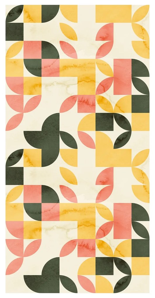 Tapet - Model geometric retro în verde-galben