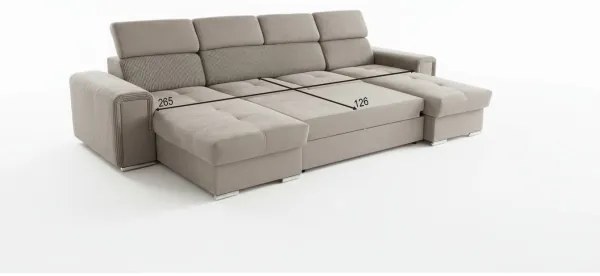 Colțar extensibil SALVADA, reversibil în formă de U, cu spațiu de depozitare, bej