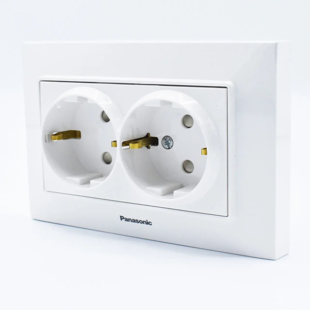 Priza dubla cu impamantare si protectie copii, 16A, IP20, Alb, Panasonic Arkedia Slim