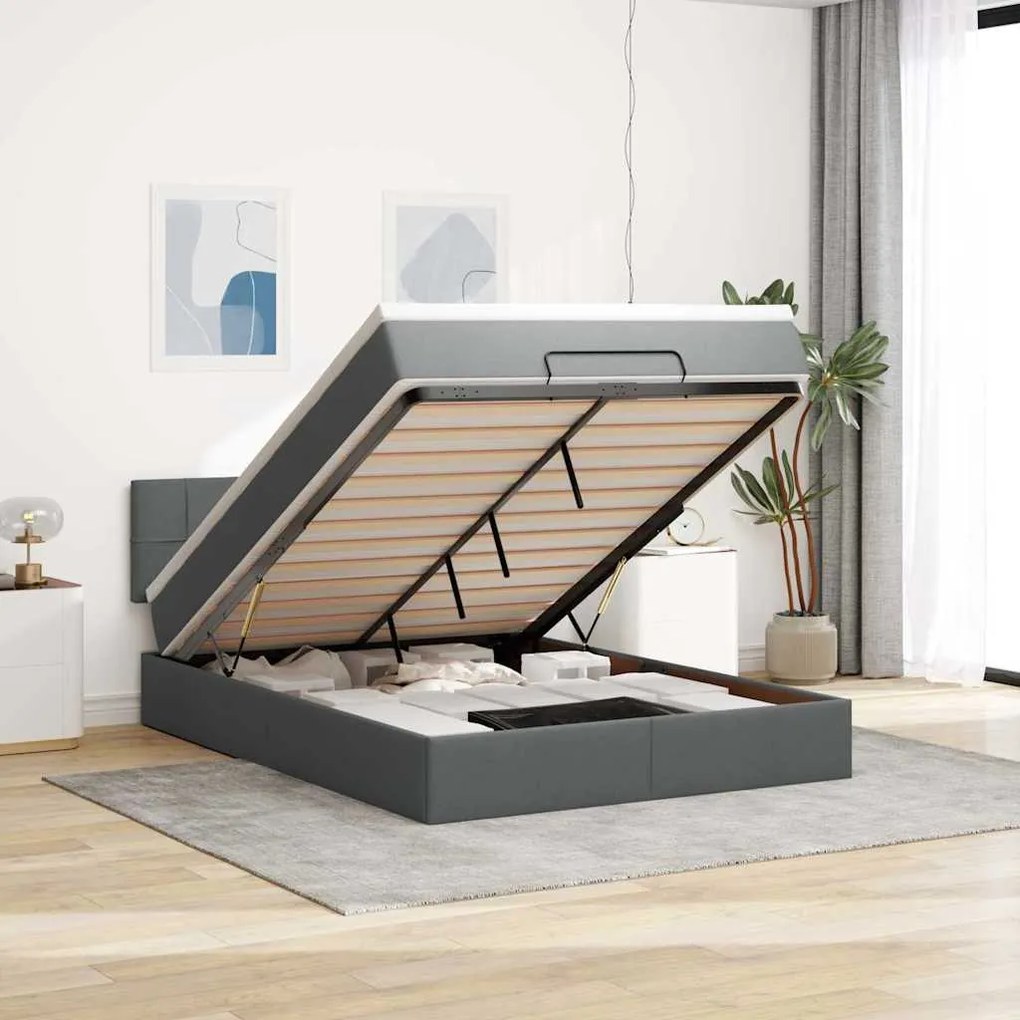 vidaXL Pat otoman cu saltea țesătură gri închis 140x200 cm