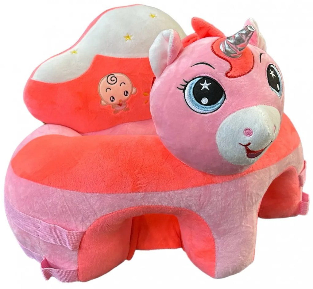 Fotoliu din plus pentru bebelusi cu decupaj pentru picioare, spatar si arcada, Unicorn Roz, 53 cm, Rosu, FPS-176