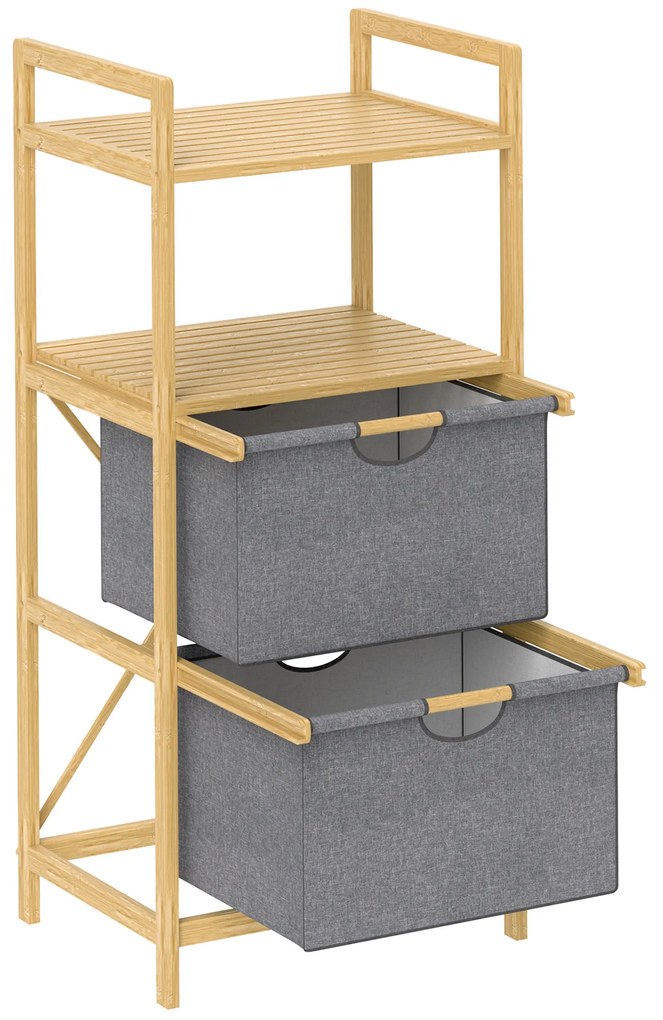 HOMCOM Coș de rufe din bambus corabie de rufe murdare cu 2 saci din țesătură glisantă și rafturi deschise, naturale | Aosom Romania