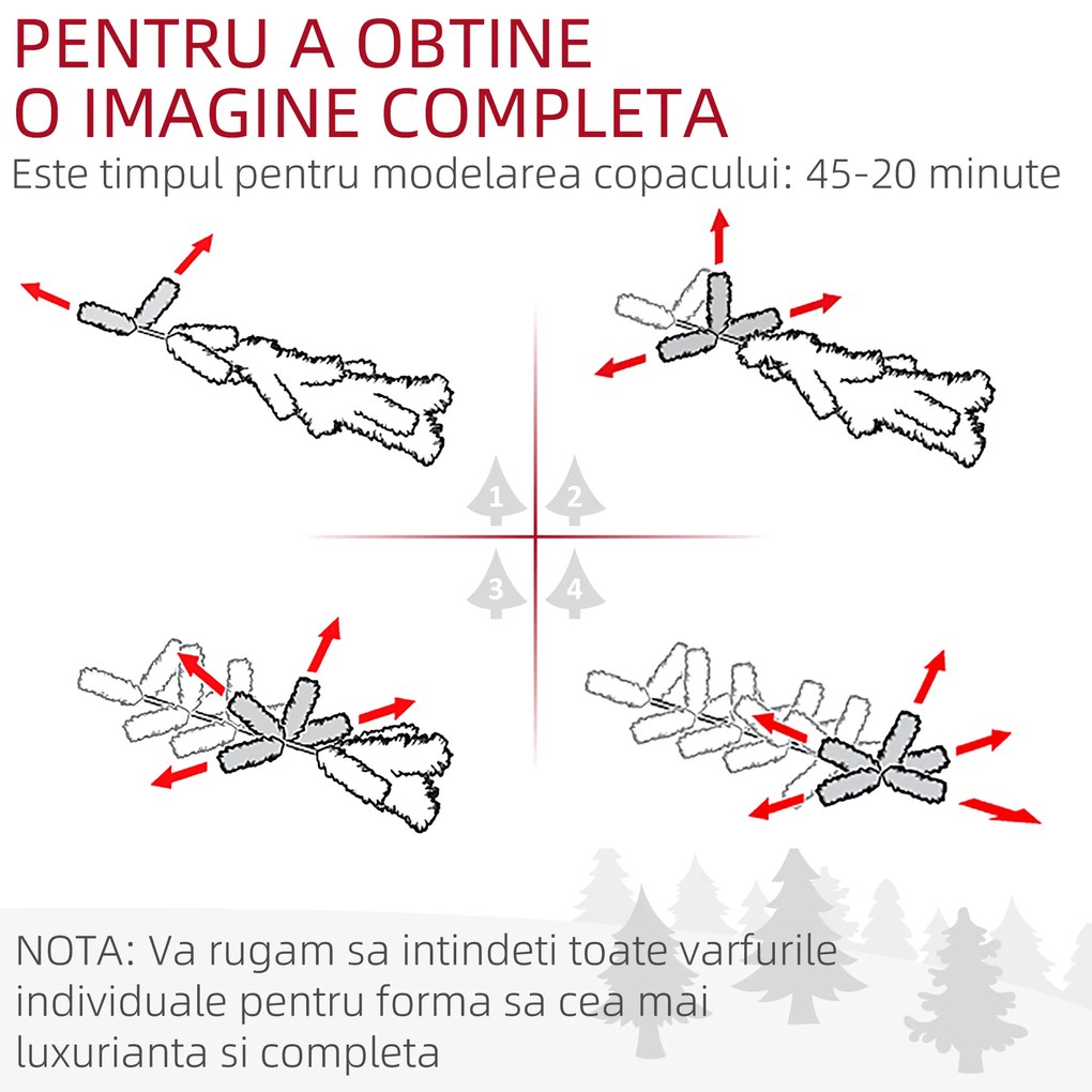 HOMCOM Brad de Crăciun Înzăpezit Înalt cu 395 Crengi, Brad Artificial de Crăciun cu Conuri și Bază, Ø54 x 150 cm, Verde | Aosom Romania