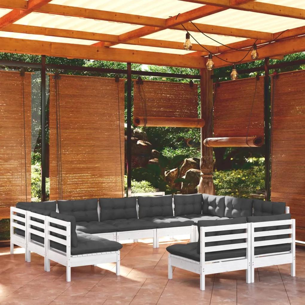 3097212 vidaXL Set mobilier de grădină cu perne, 11 piese, alb lemn masiv pin