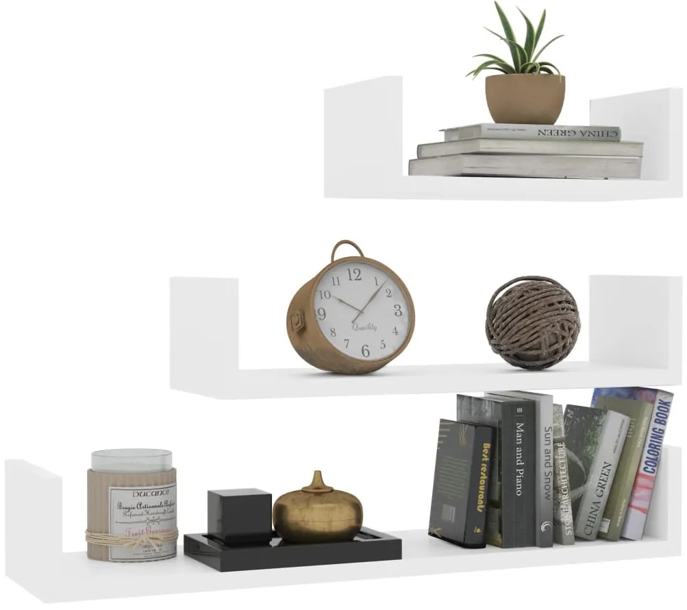 Raft de perete, 3 buc., alb, PAL